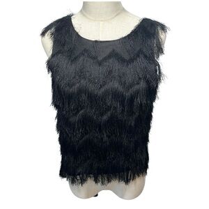 ZARA BASICS Women's Black Fringe Crewneck Pullover Tank Top‎ Cropped Sz S